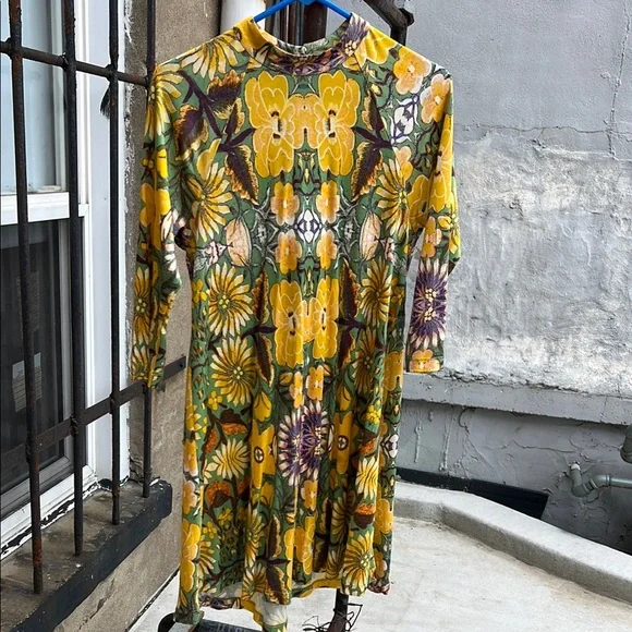 knee length dresses for ladies Free People Calla Print Long Sleeve Midi Dress SKYCOMBO / M
